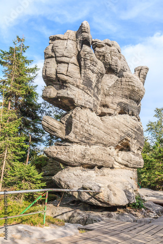 Lonely rock "Camel" in the rock town of Szczeliniec Wielki in the Central Sudetes in the Stolowe Mountains (Poland)