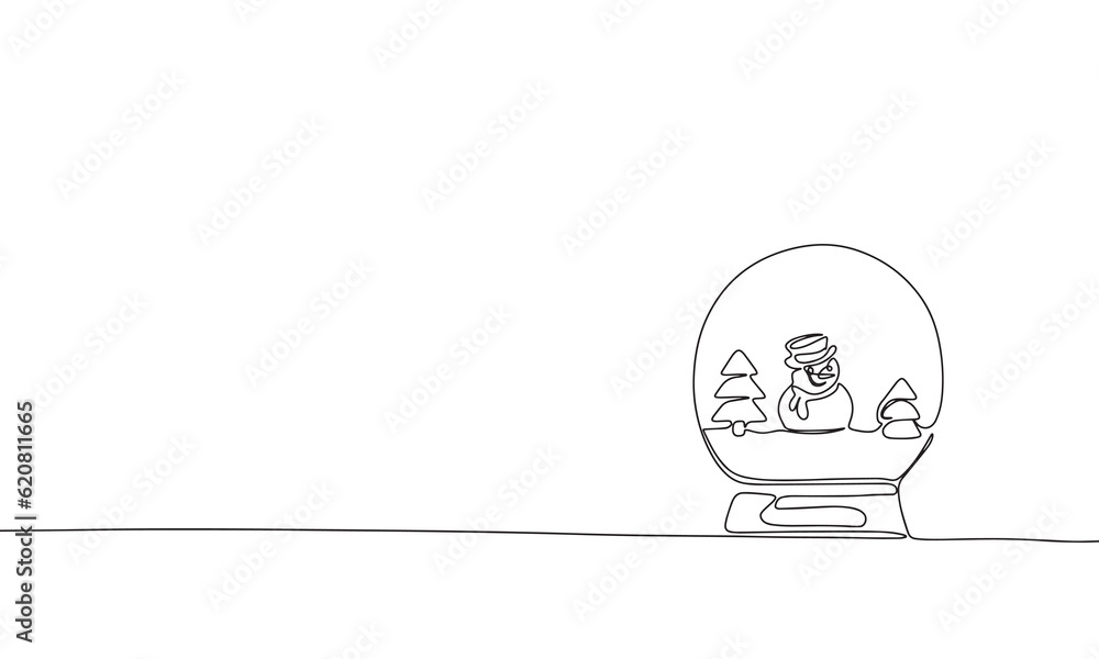 Continuous line art or One Line Drawing of a Christmas Snowball Toy picture vector illustration Continuous line art or One Line Drawing of a Christmas Snowball Toy picture vector illustration