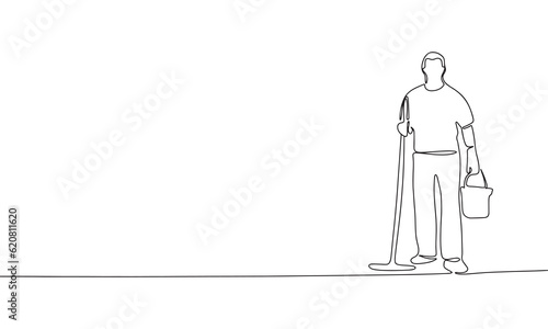 Continuous line art or One Line Drawing of man cleaner picture vector illustration
