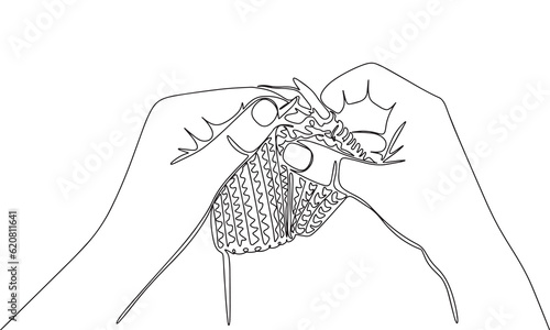 Continuous line art or One Line Drawing of knitting picture vector illustration