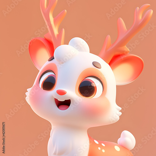 Christmas reindeer with copy space. reindeer cartoon character on clean background.cute reindeer in snow.reindeer cartoon character.Christmas Festival.Cute Rudolph.made with generative AI