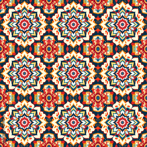 Tribal vector ornament. Seamless African pattern. Ethnic carpet with chevrons. Aztec style. Geometric mosaic on the tile  majolica. Ancient interior. Modern rug. Geo print on textile. Kente Cloth.