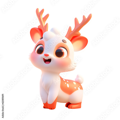 Christmas reindeer cartoon character isolated transparent PNG.cute reindeer in snow.reindeer cartoon character clipart.Christmas Festival.Cute Rudolph. Winter.made with generative AI © QiuQiu.art