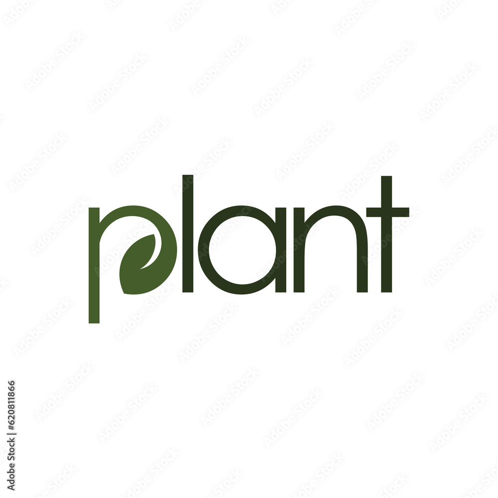 plant wordmark logo with letter P shaped leaf design concept plant wordmark logo with letter P shaped leaf design concept