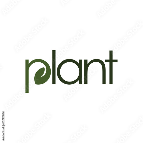 plant wordmark logo with letter P shaped leaf design concept