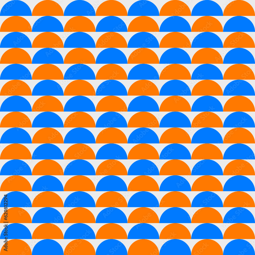Seamless geometric pattern with blue, orange and yellow circles. Seamless geometric pattern with blue, orange and yellow circles.