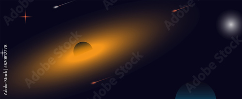 Fantastic vector background, dark space, planets, galaxies and stars