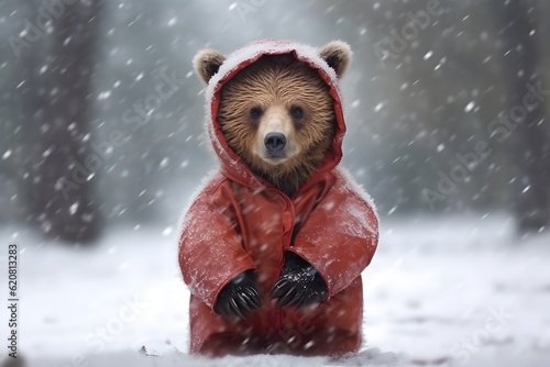 a bear wearing a raincoat