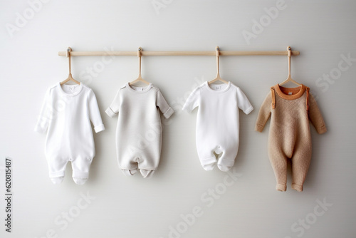 White baby clothes mockup on white background, newborn bodysuit photo