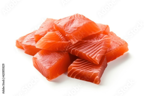 raw red fish fillet slices isolated on white background.Generative AI