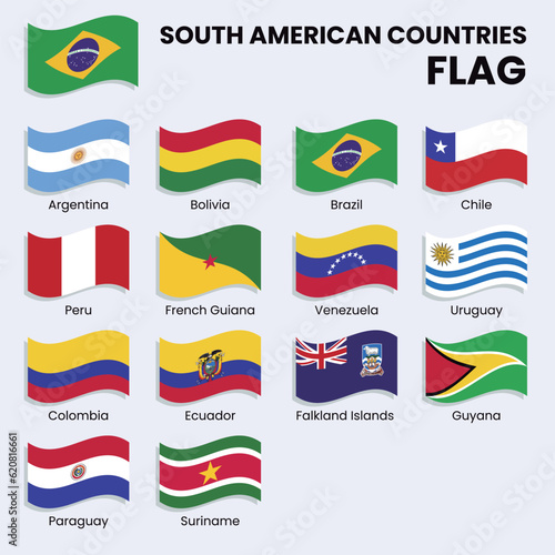 South American countries Waving flags collection