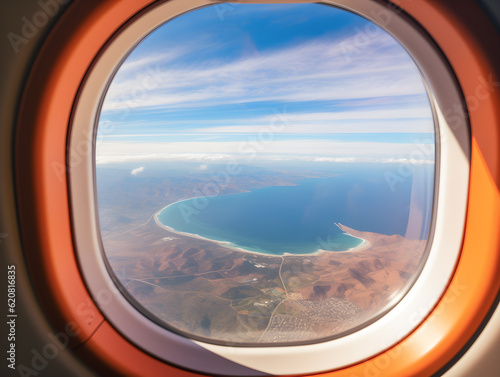 Generative AI Coastal Landscape View from Airplane Window