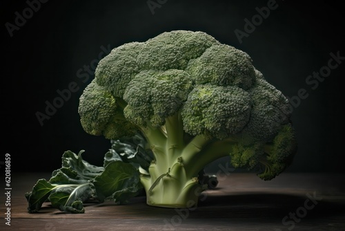 broccoli on a dark wooden table on a dark background close-up. Generative AI