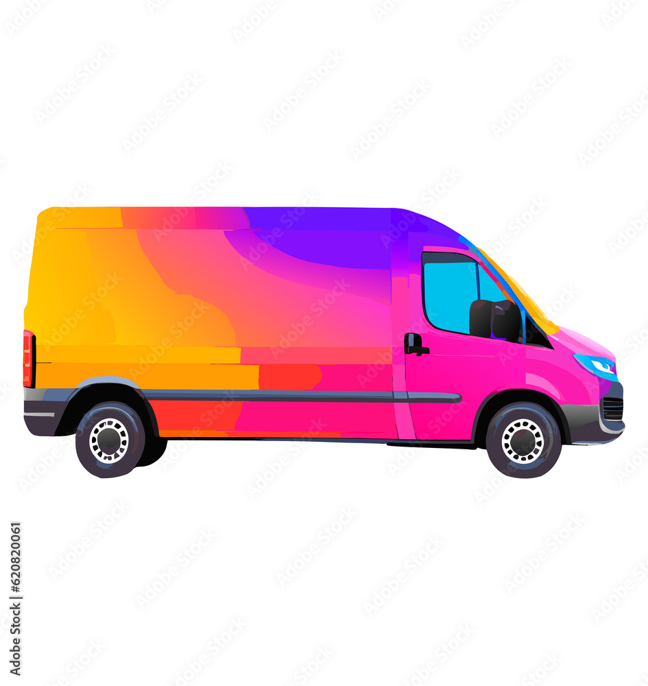 Colorful delivery van, ready to hit the road and transport goods efficiently and securely. Colorful delivery van, ready to hit the road and transport goods efficiently and securely.