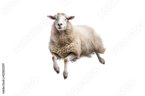 A Sheep, Happy sheep jumping isolated on white background. Generative AI photo
