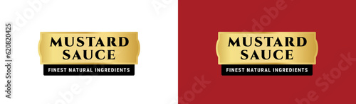 Mustard sauce label or Mustard sauce flavor label vector isolated in flat style. Mustard sauce label for product packaging design element. Mustard sauce flavor label for packaging design element.