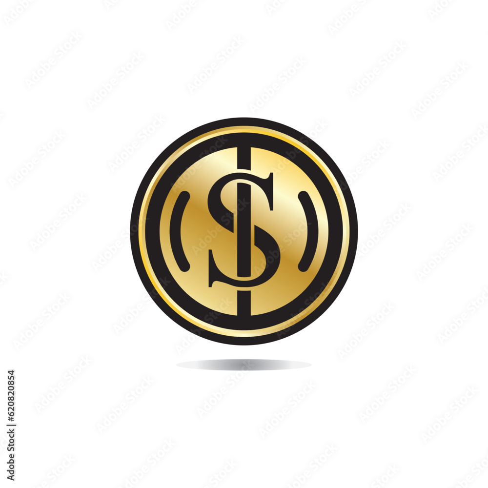 Gold coin with dollar sign illustration. vector dollar coin icon isolated on white background Gold coin with dollar sign illustration. vector dollar coin icon isolated on white background
