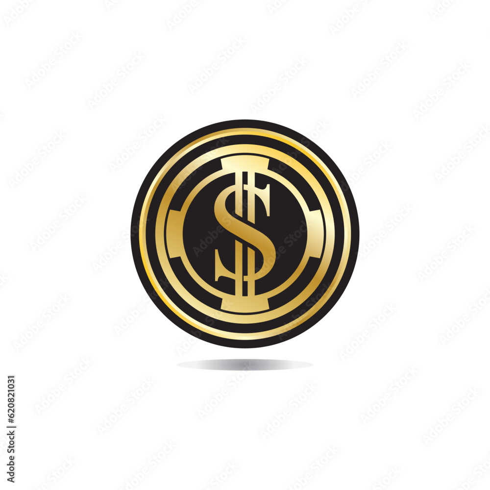 Gold coin with dollar sign illustration. vector dollar coin icon isolated on white background Gold coin with dollar sign illustration. vector dollar coin icon isolated on white background
