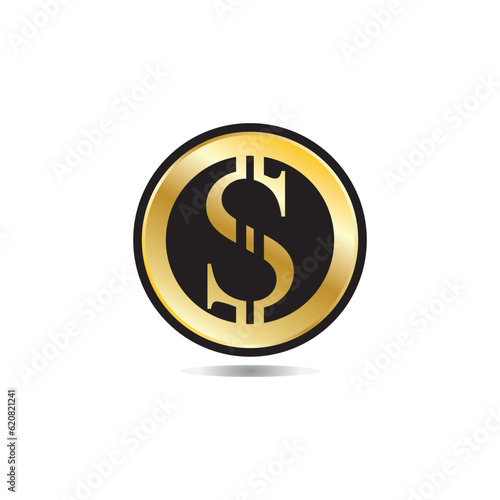 Gold coin with dollar sign illustration. vector dollar coin icon isolated on white background