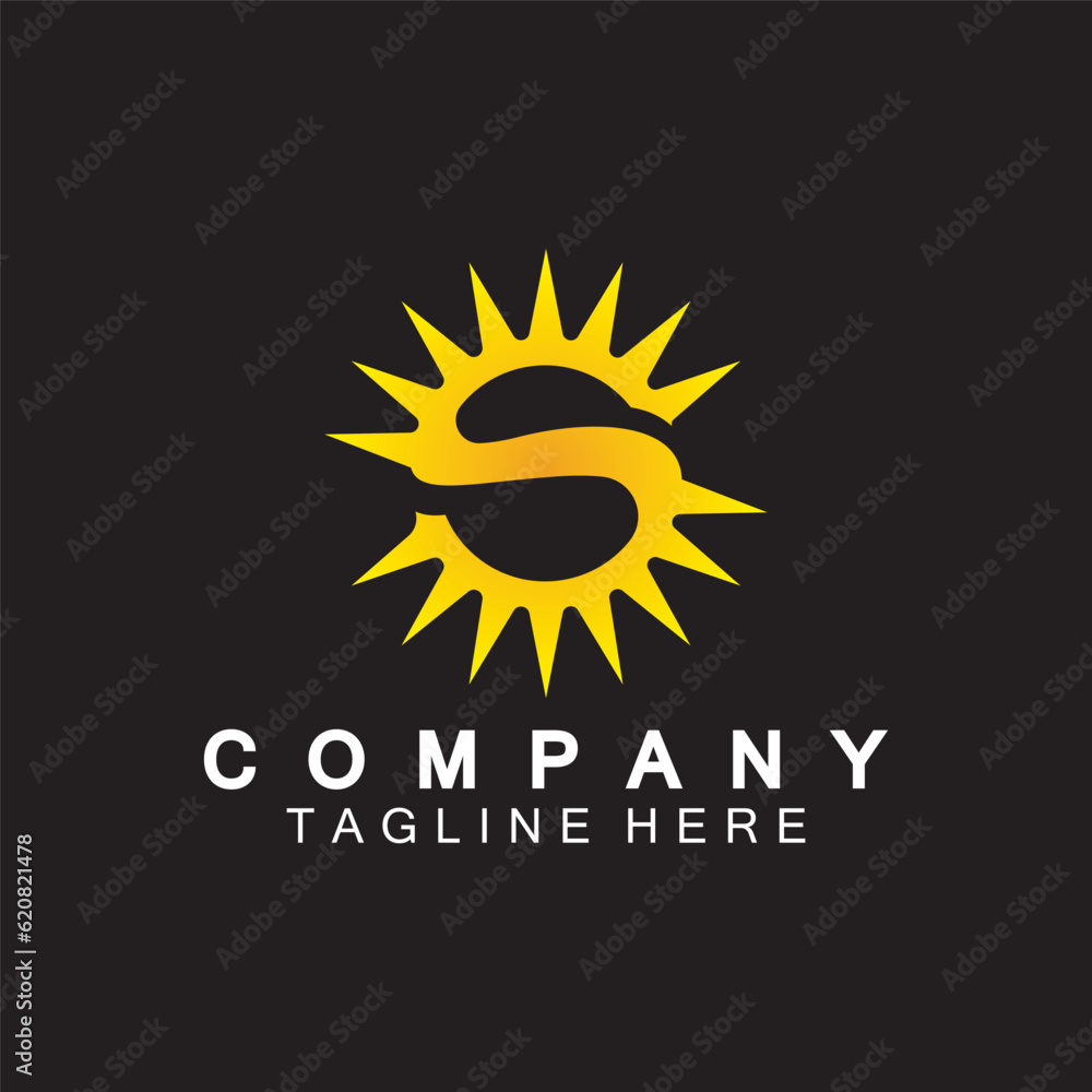 Fototapeta premium Letter S icon with Sun rays for Sun logo vector design template