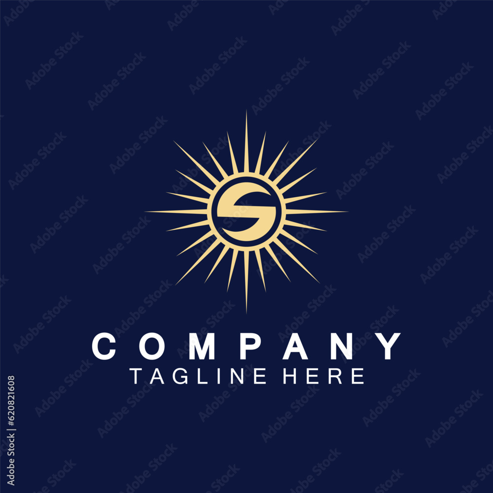 Fototapeta premium Letter S icon with Sun rays for Sun logo vector design template