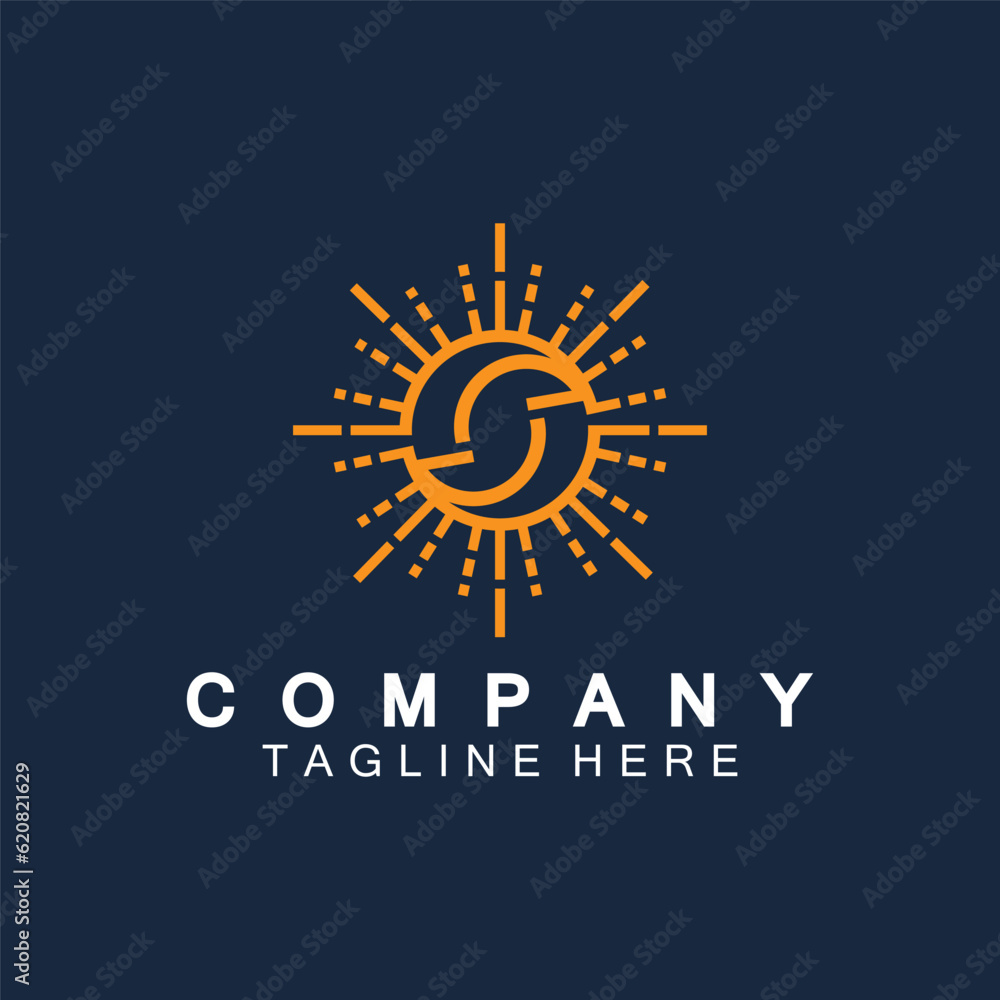 Fototapeta premium Letter S icon with Sun rays for Sun logo vector design template