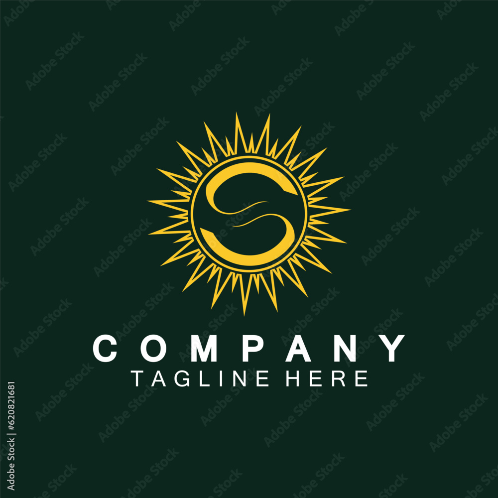 Fototapeta premium Letter S icon with Sun rays for Sun logo vector design template