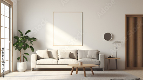 Stylish Living Room Interior with Mockup Frame Poster  Modern interior design  3D render  3D illustration