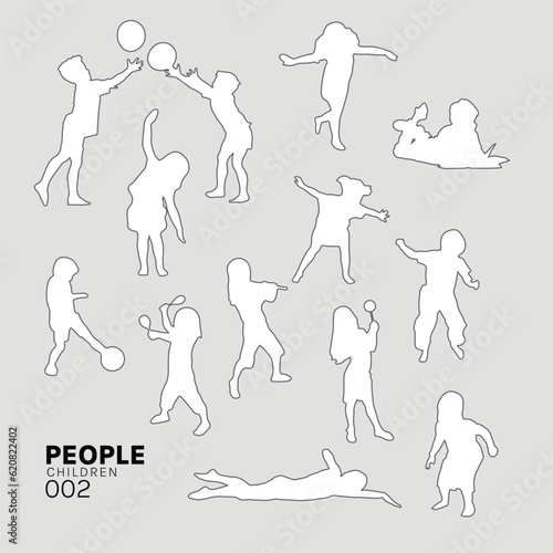 Architectural Drawings kids, children play ball, boy jumping, people vector illustration, top view, human person Minimal style hand drawn. Sections, Elevations, Floor Plans.