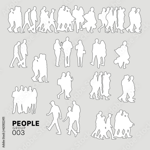 Architectural Drawings group, crowd, people vector illustration, top view, human person Minimal style hand drawn. Sections, Elevations, Floor Plans.