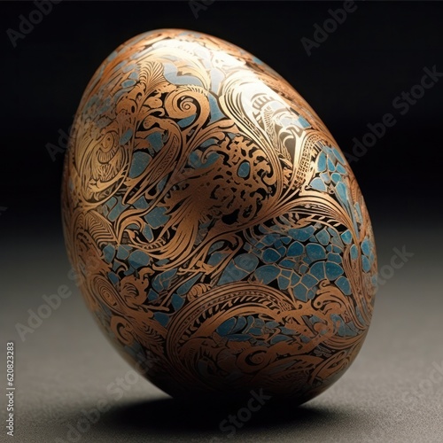 Jewelry egg made of stone inlaid with gold. design or decor. Generative AI. 