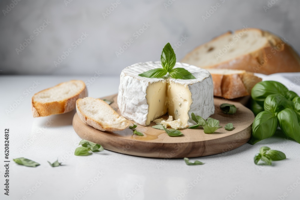 Brie cheese basil food. Generate Ai