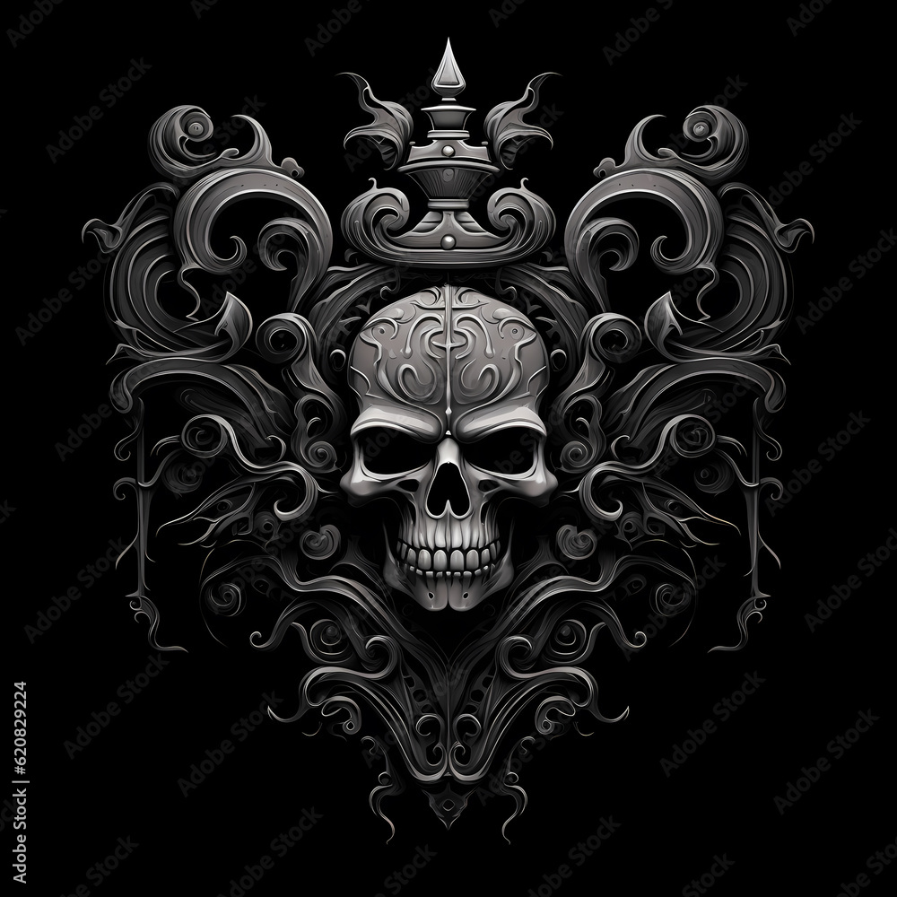 Skull Crown and Heraldic Crest Illustration