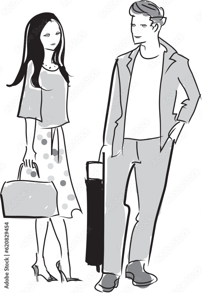 仲良く買い物をする男女 仲良く買い物をする男女
