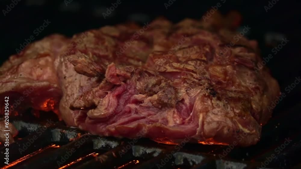 Medium steak fried on the grill. shallow depth of field. Slow motion. Medium steak fried on the grill. shallow depth of field. Slow motion.