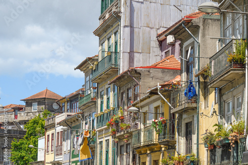 Typical houses with tiles and balconies in Porto