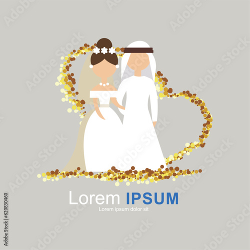 Wedding illustration newly-wed Arab couple Icon 