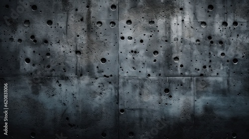 Fototapeta Naklejka Na Ścianę i Meble -  Dark and dirty concrete wall background with holes