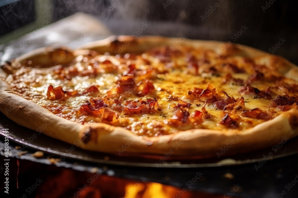 freshly baked Tarte Flambée with a perfectly crispy crust, just out of the oven