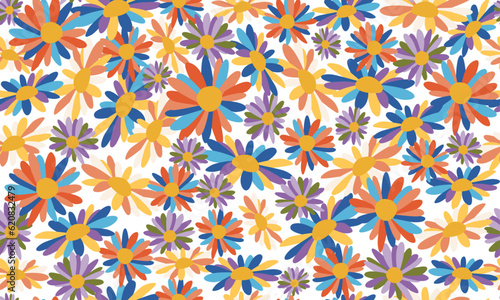 Floral Creative Background. Seamless Pattern with Flowers. Colorful Flowers Background for Modern Design, Cover, Wall Decor, Invitation, Social Media, Textile, Fabric.