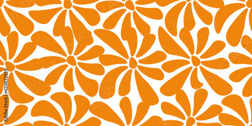 Seamless pattern with Organic Flower isolated on white background. Design print for textile and Wallpaper printing with weird groovy Flowers in 60s style. Apricot crush Vector illustration.