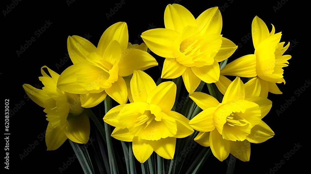 Fototapeta premium A bouquet of multi color daffodils on a black background
