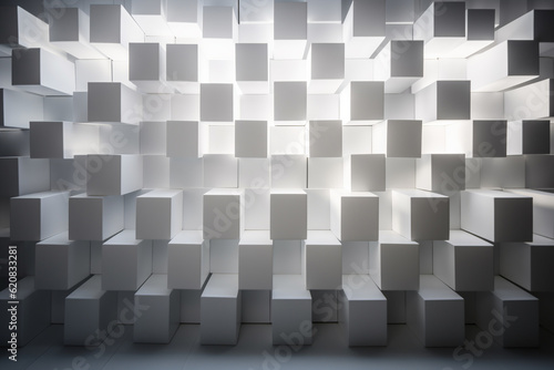 Abstract modern art concept, room wall designed with offset square shapes, AI generated imaage