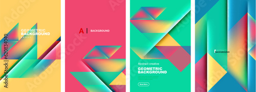 Set of abstract backgrounds - overlapping triangles with fluid gradients design. Collection of covers, templates, flyers, placards, brochures, banners