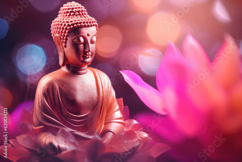 glowing buddha and Beautiful abstract flower lotuses  generative AI