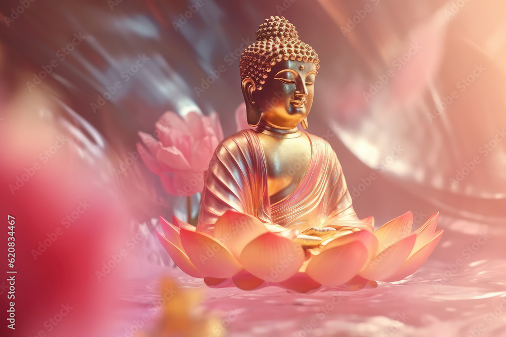glowing buddha and Beautiful abstract flower lotuses, generative AI