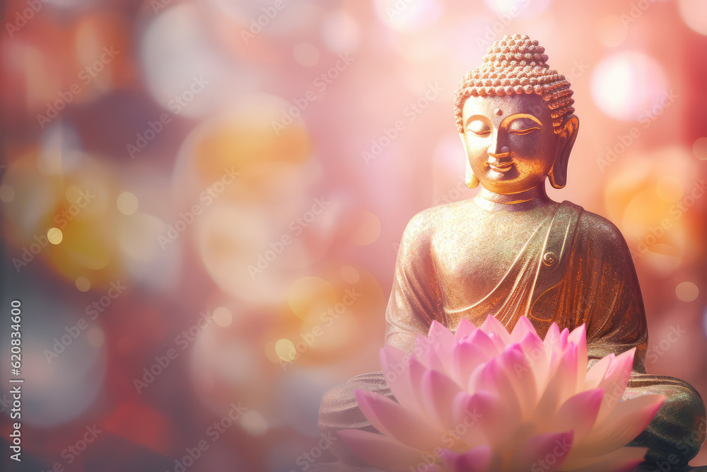 glowing buddha and Beautiful abstract flower lotuses, generative AI