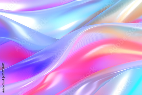 Abstract iridescent chrome wavy gradient cloth fabric abstract background. Holographic sparkly cover with soft pastel colors