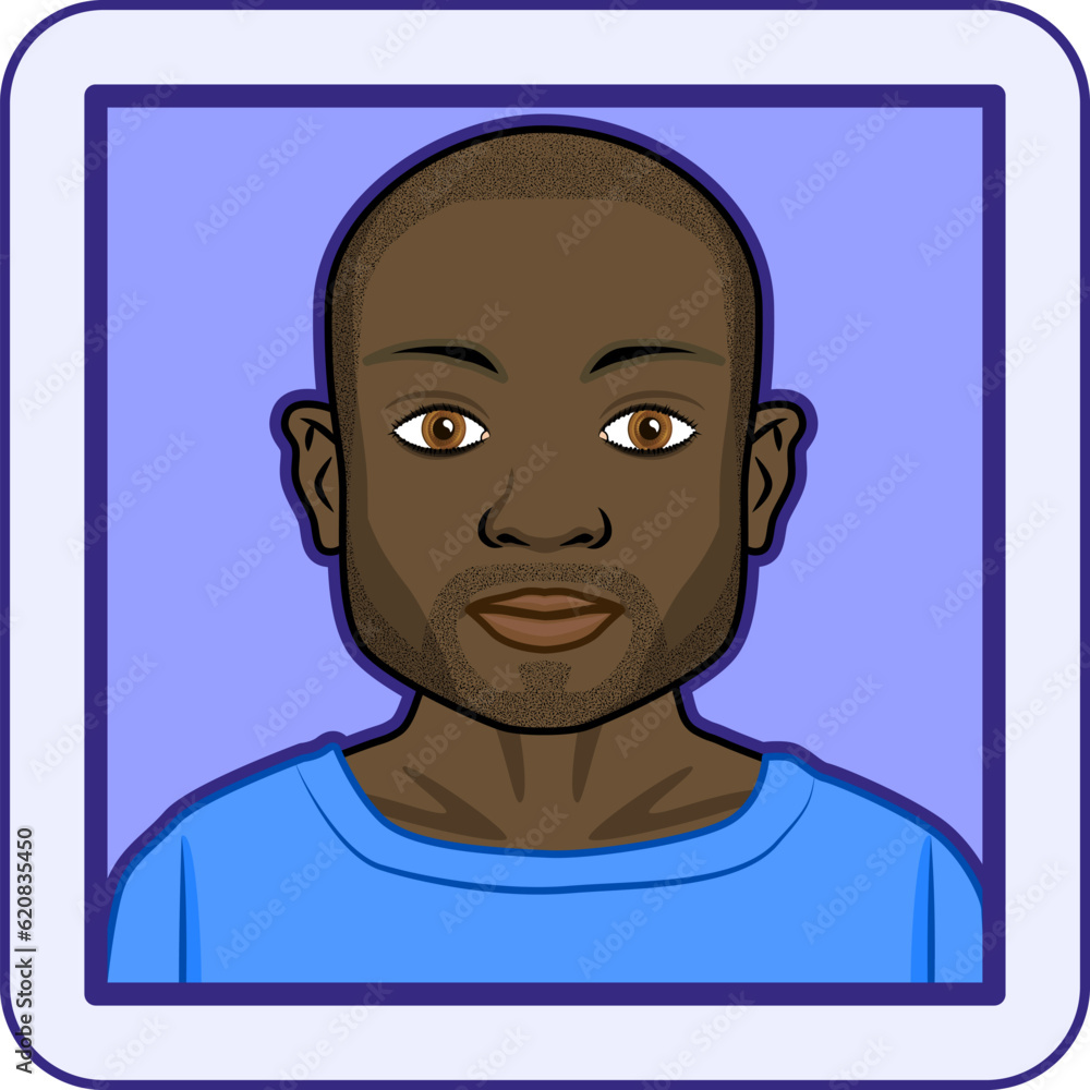 Avatar profile pic of African or African-American adult man with shaved head and slight hair regrowth. Vector illustration. Avatar profile pic of African or African-American adult man with shaved head and slight hair regrowth. Vector illustration.