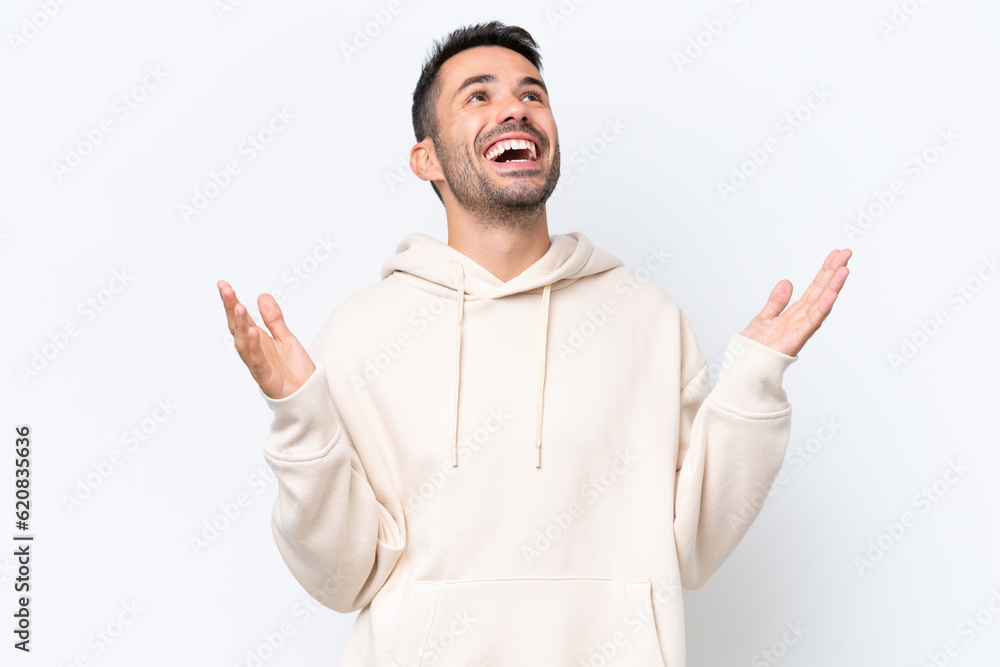 Young caucasian man isolated on white background smiling a lot Young caucasian man isolated on white background smiling a lot